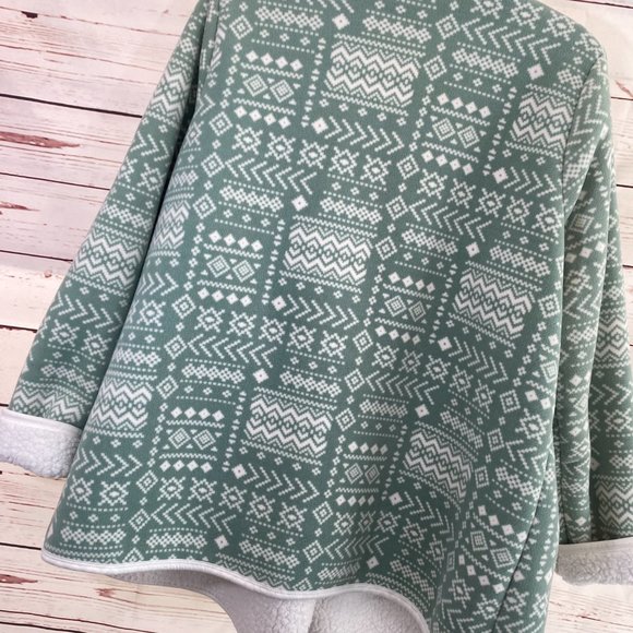 SOLD SONOMA Green & Cream Aztec Print Sherpa Lined Cardigan Jacket NWOT - Picture 8 of 16